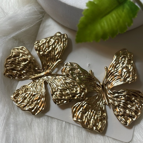 Gold Butterfly Statement Earrings - Picture 14 of 16